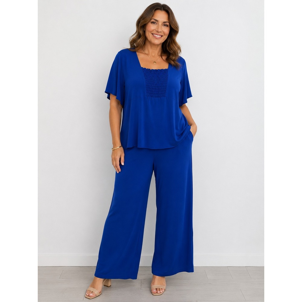 CSC Studio Royal Blue 2PC Lounge Set Smocked Tunic Top Capri‎ Pants Plus 2X NWT